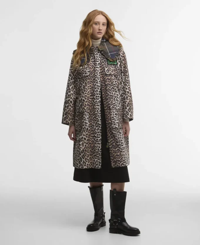 Barbour x GANNI Leopard Print Waterproof Parka Jacket Barbour x GANNI Leopard Print Waterproof Parka Jacket
